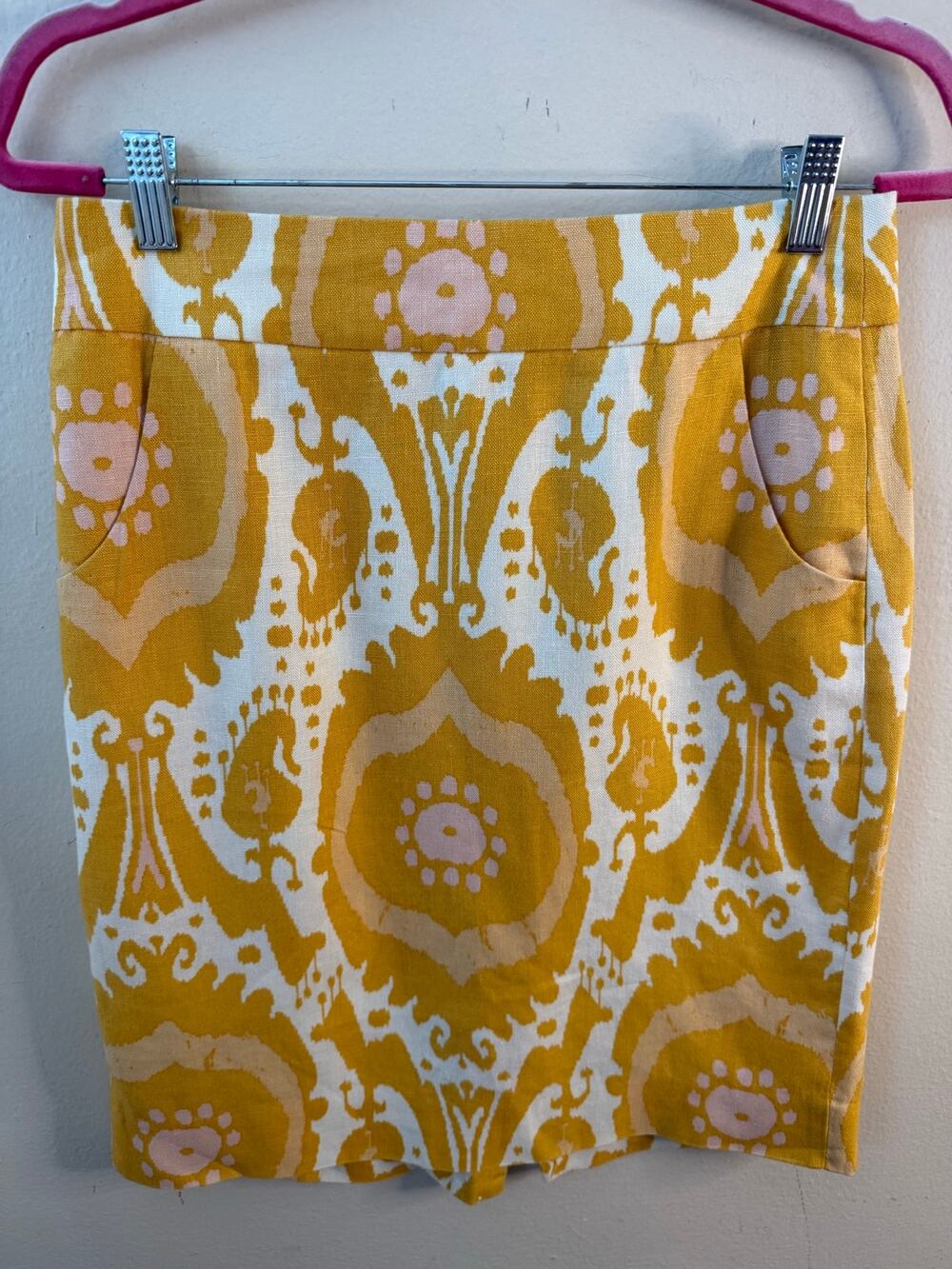 J Crew Linen Yellow Pencil Skirt Size 2